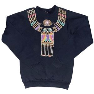 Vintage 90s Multicolor Bedazzled Bejeweled Tribal Graphic Crewneck Sweatshirt